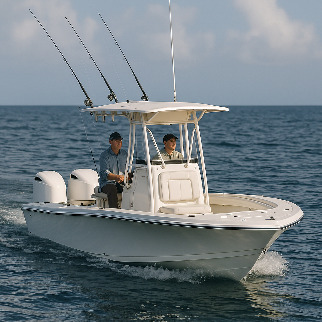 White center console with 2 people
